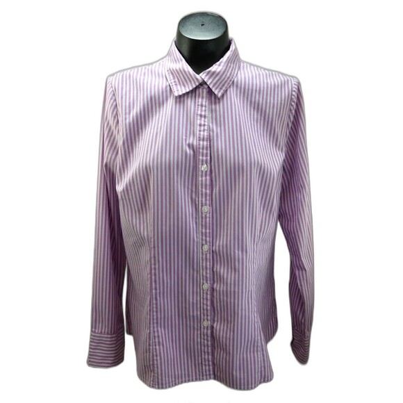 Willow Bay Lavender White Blue Striped Button-Front Shirt - Women's L 14-16 - Picture 1 of 6